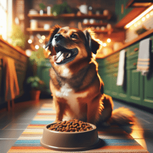 Golden Retriever eating from a bowl