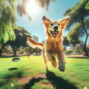 Happy dog running in a park