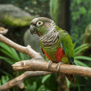 Green conure on a branch