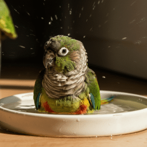 conure bird bathing